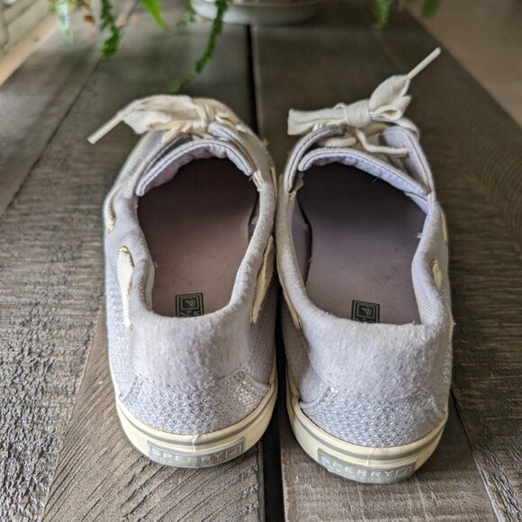 Sperry Sequin Sparkle Glitter Silver Gray Deck Boat Slip on Shoes Size 8.5 - Picture 7 of 10